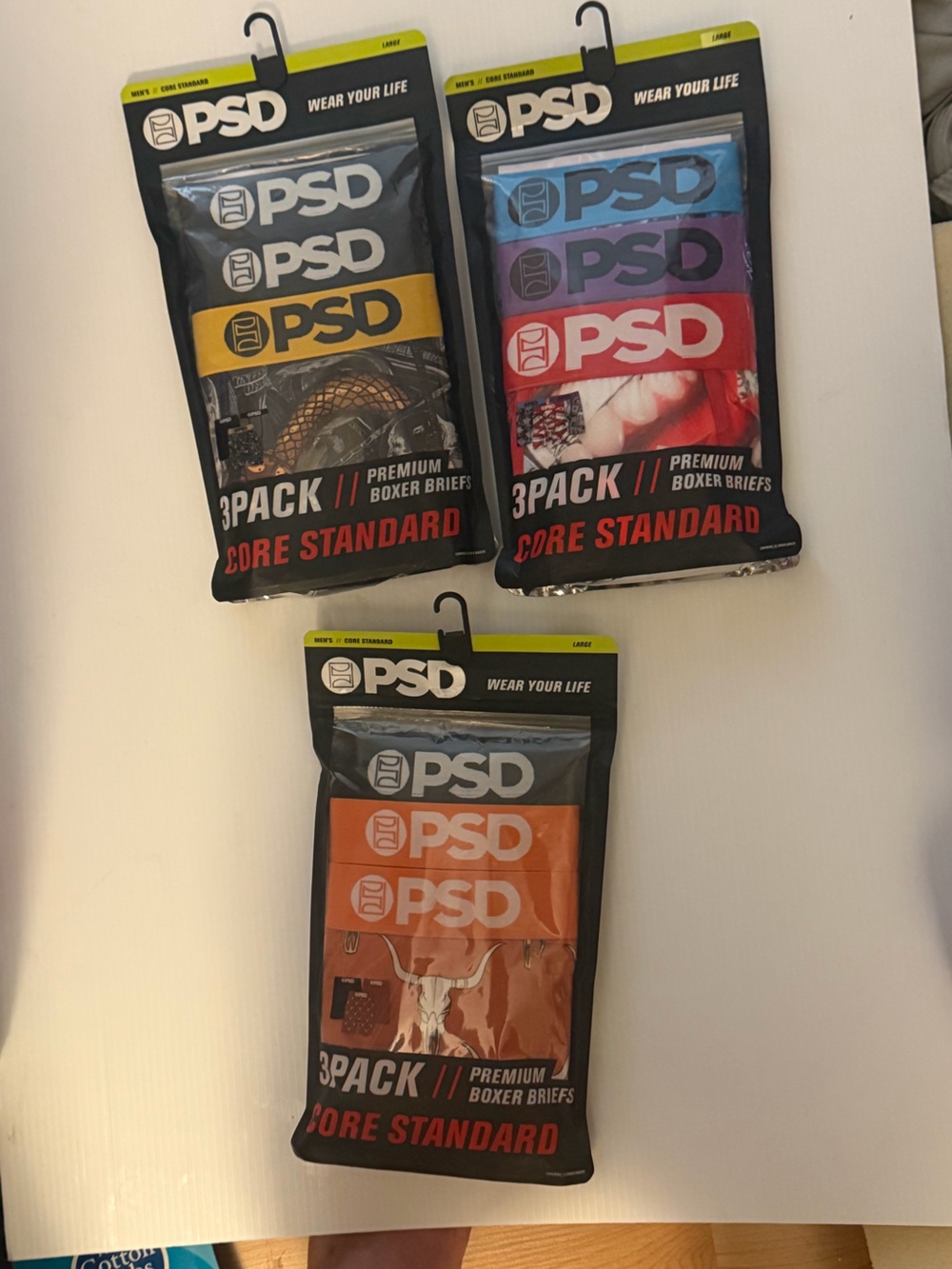 PSD 3-Pack Boxer Briefs with Blue, Pink, Purple, and Red Waistbands